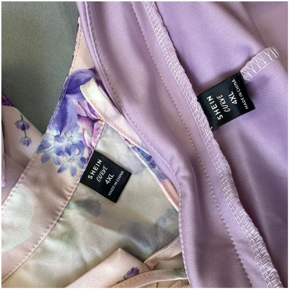 Lavender Pantsuit with Floral Print Shirt with Drawstring- Size 4X - Picture 9 of 9